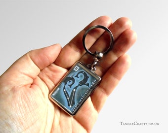 Pisces Keyring made with upcycled vintage 1970 postage stamp