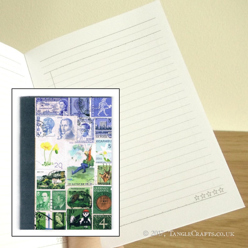 /'take a leap/' journal featuring postage stamp parachutist \u2022 Pocket size 4x6 travel adventure cahier A6 ruled notebook \u2022 Parachute landing