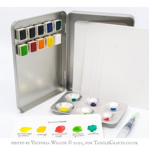 Empty watercolour tin, storage for paint pans, tubes etc DIY travel palette Choice of postage stamp prints, postal theme gift for artist image 8