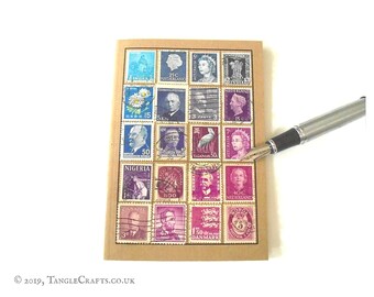 Blue purple travel notebook - vintage stamp album cover