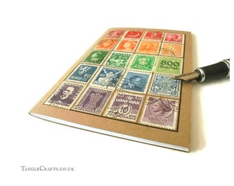 Vintage Rainbow World Stamp Notebook, A6