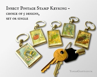 Countryside Insects Keyring Set - real 1985 GB postage stamps