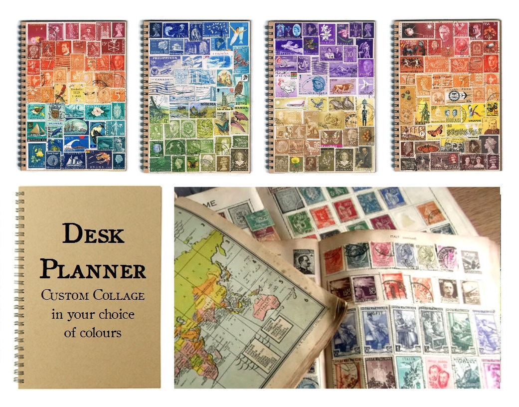 a5 travel or student planner custom stamp art collage cover
