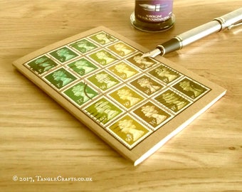 Retro Notebook, Olive Mustard - upcycled British stamps