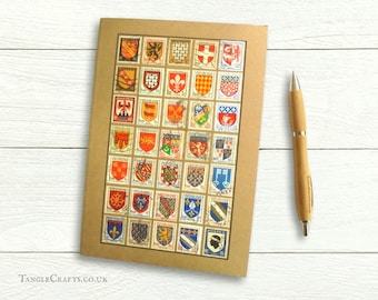 French Heraldry Travel Notebook - A5 Journal decorated with vintage stamps