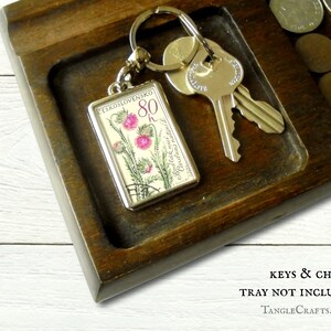 Flowers & Medicinal Plants Keyring choice of vintage botanical designs Floral postage stamp keychain campanula cornflower gentian iris 1964 Nodding Thistle