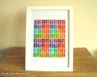 Multicolor Geometric Wall Art | Framed Rainbow Stamp Art | Retro British Recycled Stamps | Upcycled Shelf Art Office Decor LGBT rainbow gift