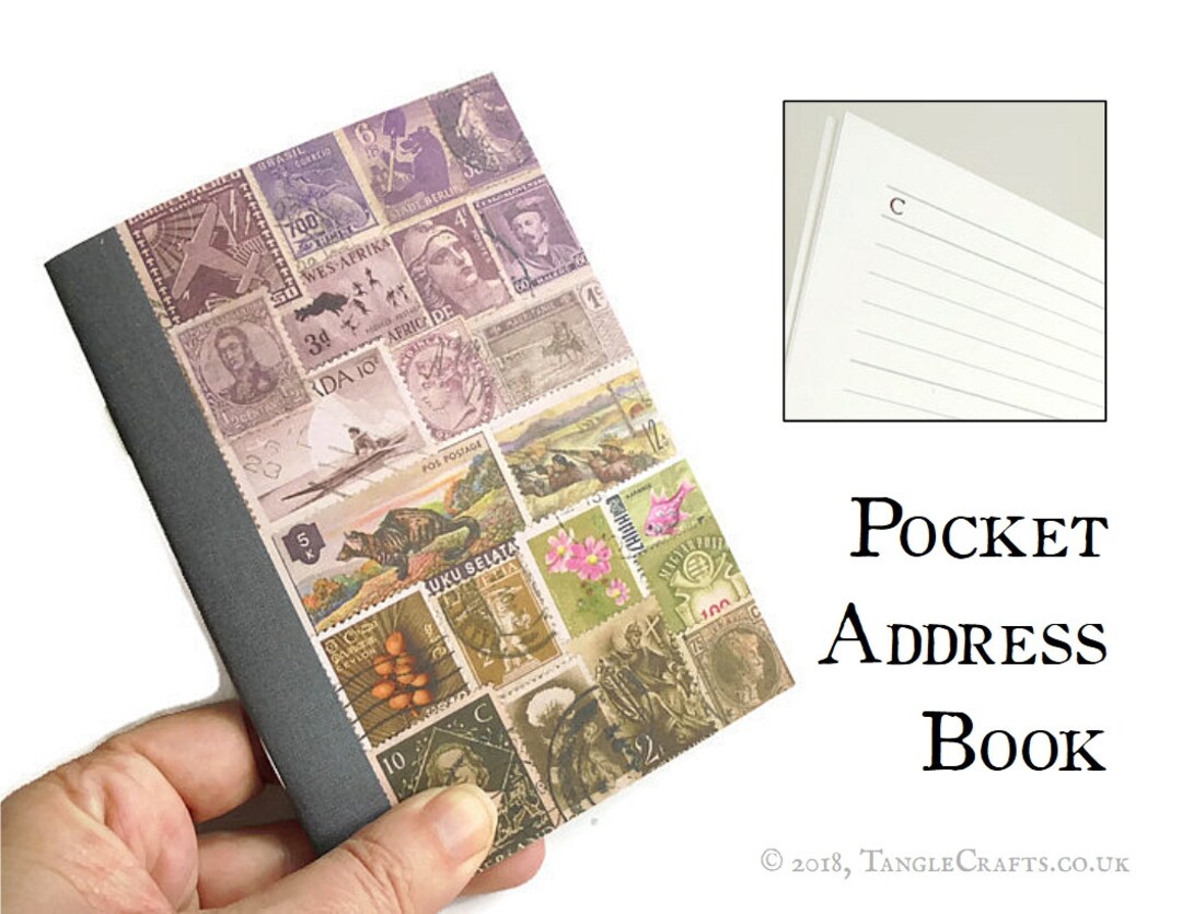 Pocket Address Book, Postage Stamp Print AZ Index Book Includes