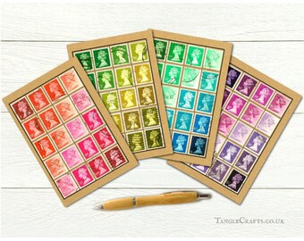 Set of 4 Notebooks upcycled with real Machin Postage Stamps