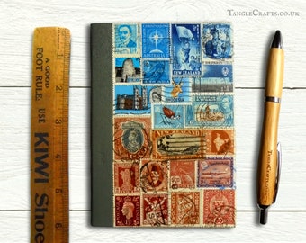 Brown & Blue Postage Stamp Notebook - abstract landscape collage cover
