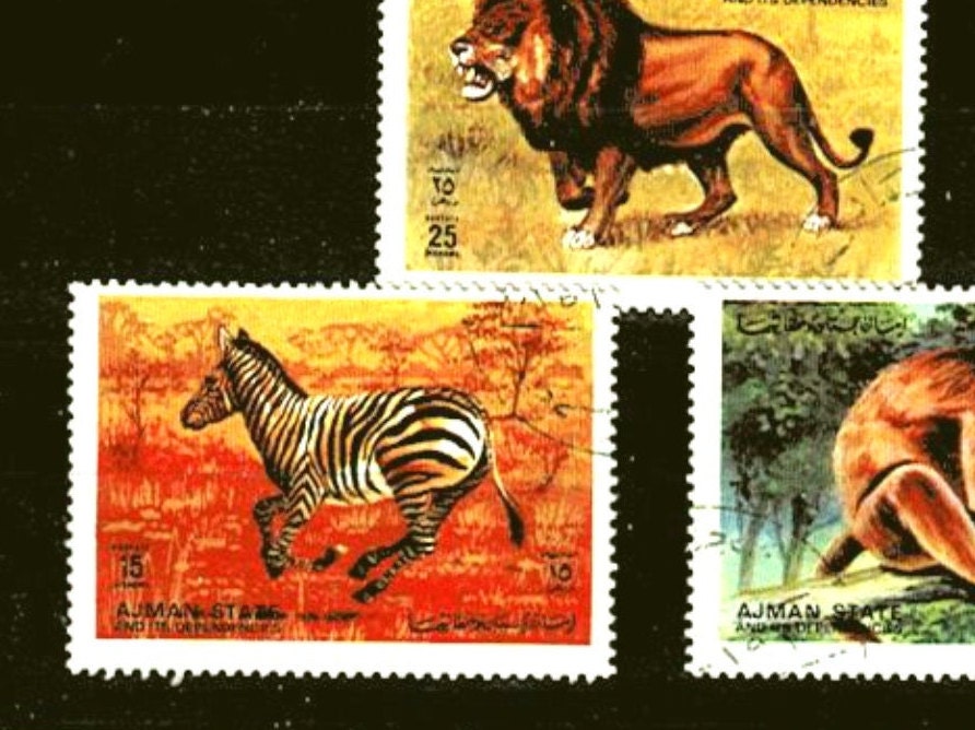 11 RHINOS ZEBRAS Postage Stamps for crafting collage altered art jewelry  scrapbooks commemoratives stamp collecting animal stamps 60e
