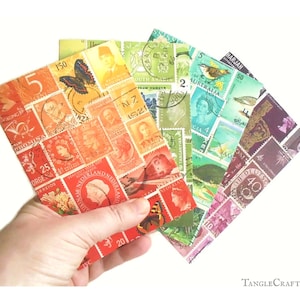 Briefmarken Karten-Set - 4 gemischte Tonal Designs | Innenseite leer, Grußkarten für jeden Anlass | Briefmarken-Kunstdruck-Sammlung, Grußkarten