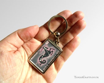 Capricorn Keyring made with upcycled vintage 1970 postage stamp