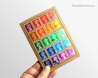 Rainbow Notebook - Upcycled Machin Stamps Ruled A6 Travel Journal