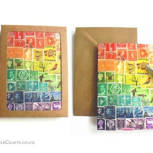 Regenbogen Briefkarten Set, Briefmarken Box mit 4 oder 8 Karten | boho jeden Anlass, leere Innenseite Kartenset | Vintage Stempeldruck Notizzettelchen
