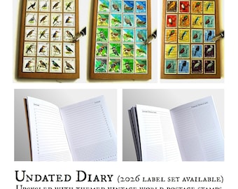 Birds Undated Diary with optional 2026 label set