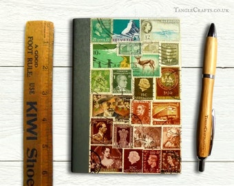 Pheasant Brown & Turquoise postage stamp notebook A6 - unique original collage cover