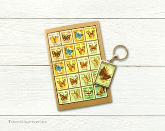 Butterfly Keyring & Gemstone Address Book Set - upcycled 1988 postage stamps