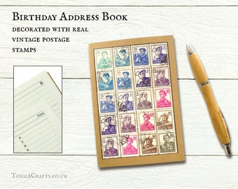 Romania birthday address book • Vintage postage stamp Professions, European postal history - A-Z notebook set • unique nostalgic office gift