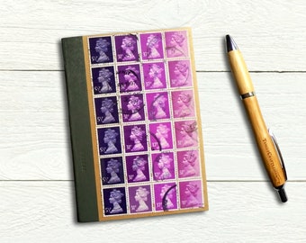 Purple Ombre Notebook - decorated with real GB stamps, ruled journal