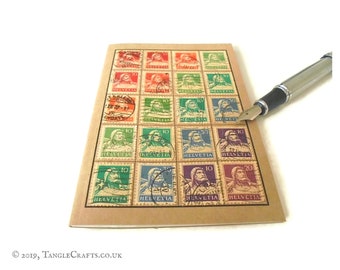 Switzerland Travel Notebook - rainbow William Tell bust definitives