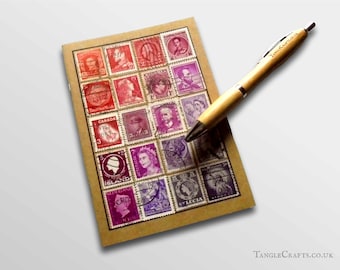 Red Purple A6 Ruled Notebook - upcycled vintage stamp album cover