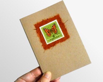 Tortoiseshell Butterfly Notebook - Upcycled 1967 vintage stamp from Poland