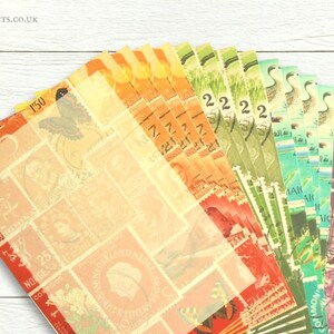 Ensemble de recharges de papier à lettres colorées pour rédacteur de lettres longues • 4 motifs d'impression de timbres-poste bohèmes • feuilles complémentaires épaisses en papier vergé de luxe