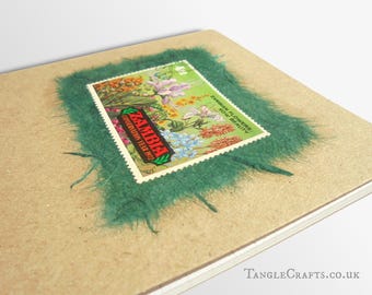 Flowers Notebook - Upcycled 1972 Zambia stamp + handmade paper