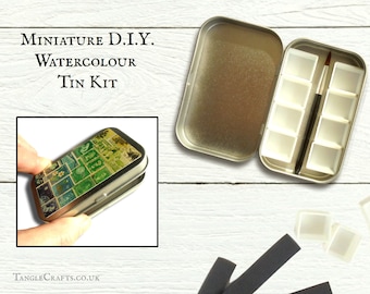 Green Turquoise Tiny Tin, Mini DIY watercolour kit with hinged lid