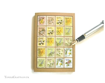 Flowers Notebook - Album-Style Cover of Upcycled 1969 Uganda Stamps