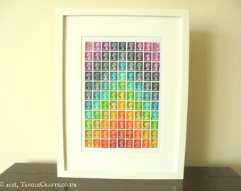 Rainbow Chakra Chevron - Framed British Postage Stamp Art