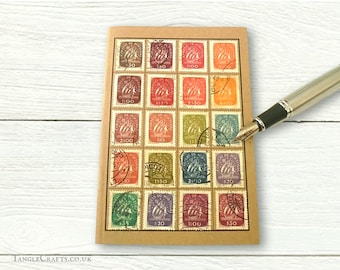 Portugal Travel Notebook, A6 Journal | Muted Rainbow Upcycled Vintage Postage Stamps | Recycled Caravel Collection, Eclectic Sea Travel Gift