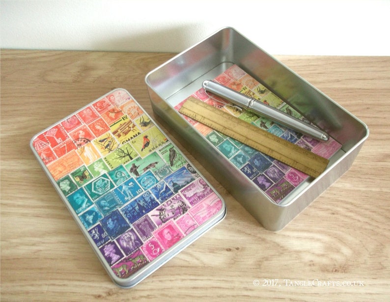 Storage Tin Box Abstract Landscape Postage Stamp Art Etsy