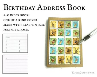 Antelope address book, upcycled vintage stamps from Rhodesia