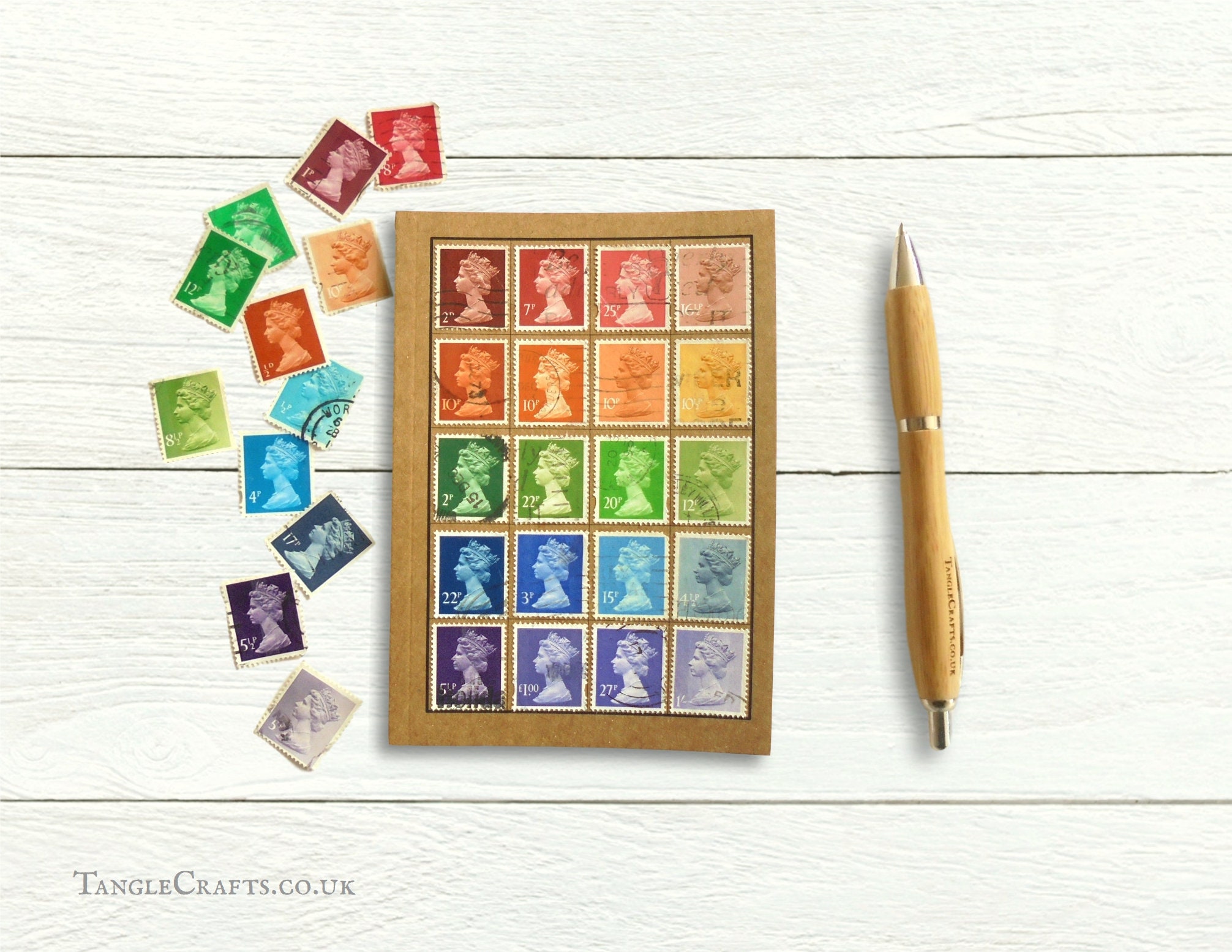 25 used rainbow old British postage stamps, all different, all off paper -  for scrapbooking, stamp collecting and crafting