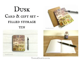 Filled Dusk Landscape Tin, Matching Gift Set - postage stamp stationery