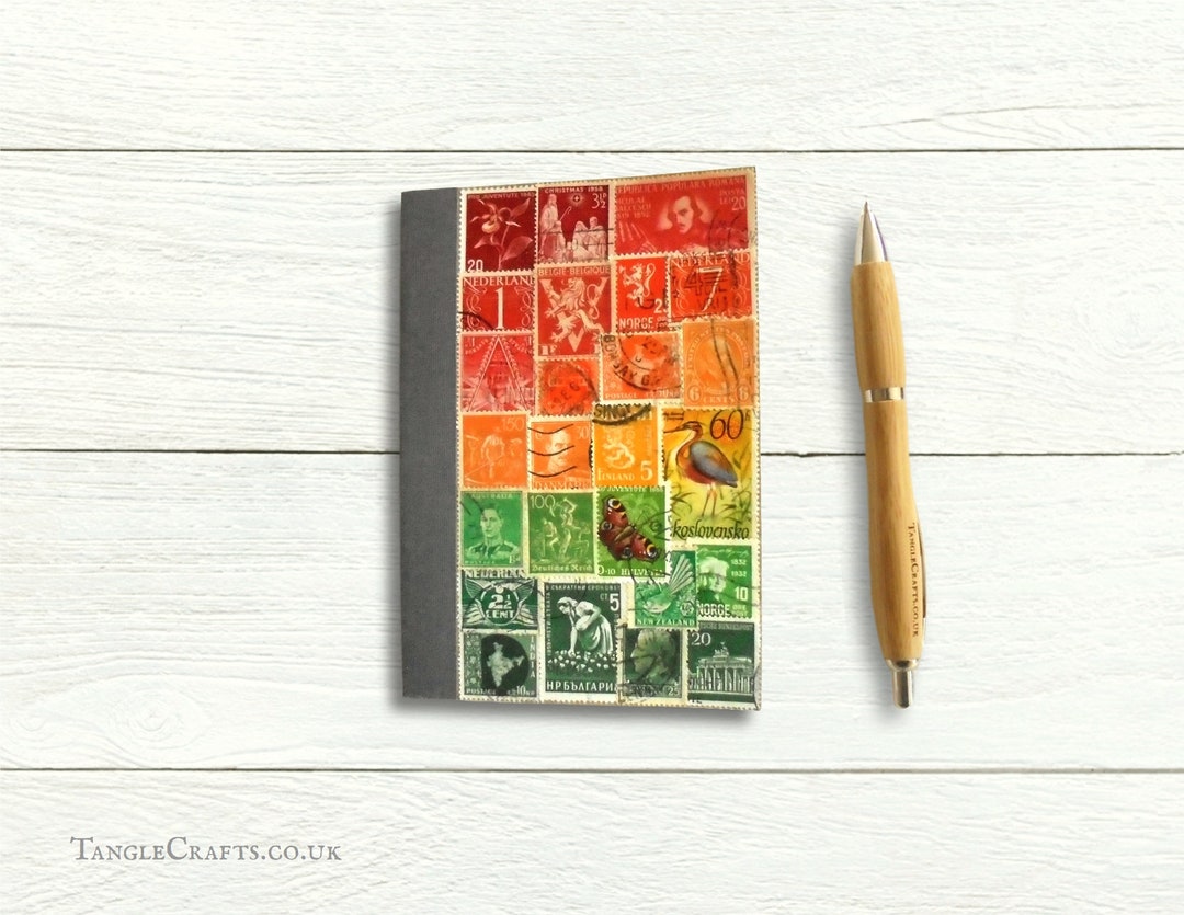 Upcycled Notebook A6 - Postage Stamp Sunset Landscape in Rich Colours ...