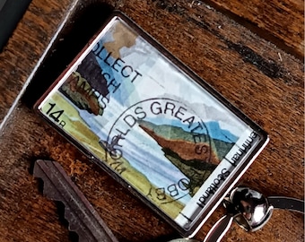 Glenfinnan Landscape Keyring - upcycled 1981 GB postage stamp