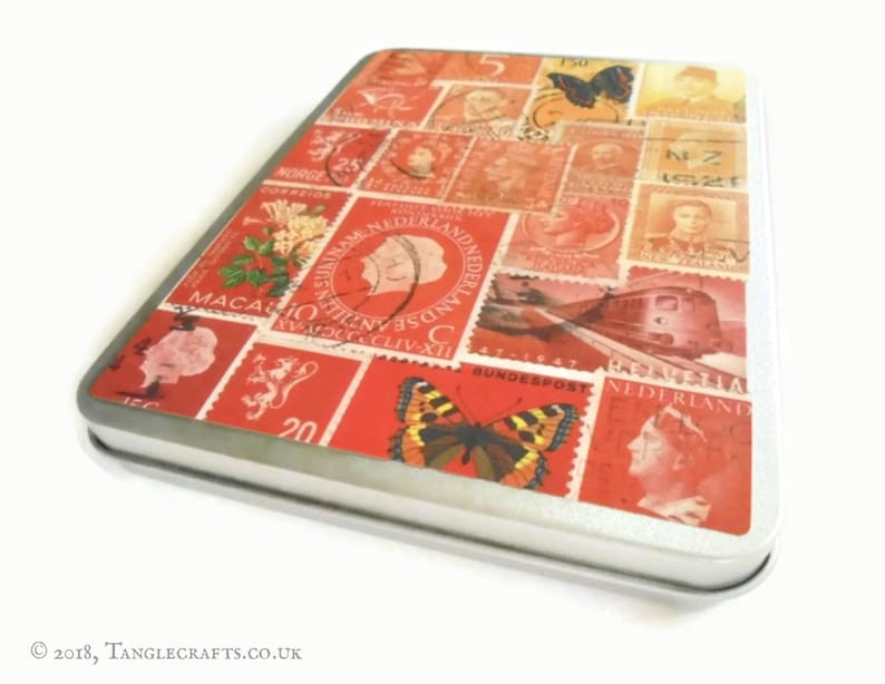 Set of 4 Postage Stamp Storage Tins Colourful Stamp Collage Etsy