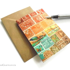 Sonnenuntergang Vogel Karte, Briefmarke Grußkarte für Vogelliebhaber | Vatertagskarte oder für jeden Anlass, blanko innen A6 | vintage Stempelabdruck