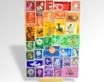 Rainbow Postage Stamp Desk Art - Unframed inc mini easel display stand