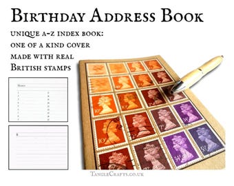 Autumn birthday address book • Machin stamp cover A-Z notebook