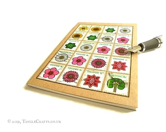 Flower Power Notebook • Retro 1973 Postage Stamps • Singapore Travel Journal