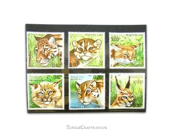 Wild Cats on postage stamps, Laos 1981 full set - oversized, square