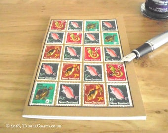 Retro Fish Notebook - New Zealand Stamp Album-style Journal