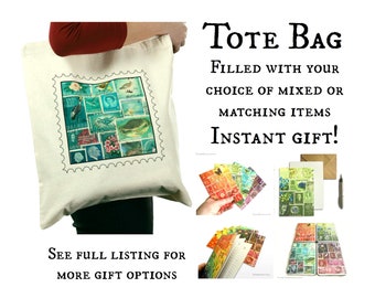 Teal Ombre Postage Stamp Gift Set in a Bag - inc tin, notebook, card & more