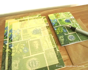 Spring Greens Writing Gift Set - Paper, cards, fountain pen with box