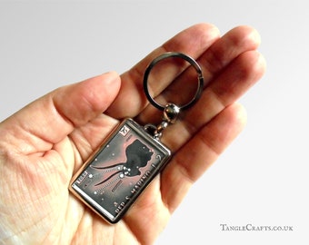 Zodiac Keyring made with upcycled vintage 1970 postage stamp