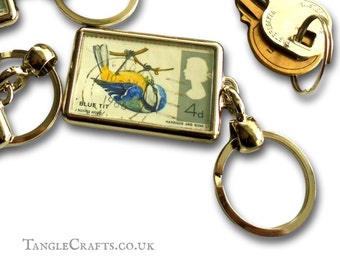 British Birds Keyring Set - made with real 1966 GB postage stamps